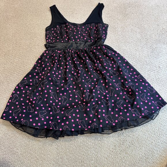 Hot Topic Dress Kitty Cat Retro Pinup Polka Dot Black Pink 50s Rockabilly MEDIUM - Picture 4 of 11